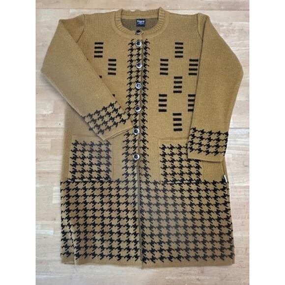 Poulrok Sweaters - Vintage Poulrok Long Brown & Black Long Button Wool Thick Blend Cardigan SZ L